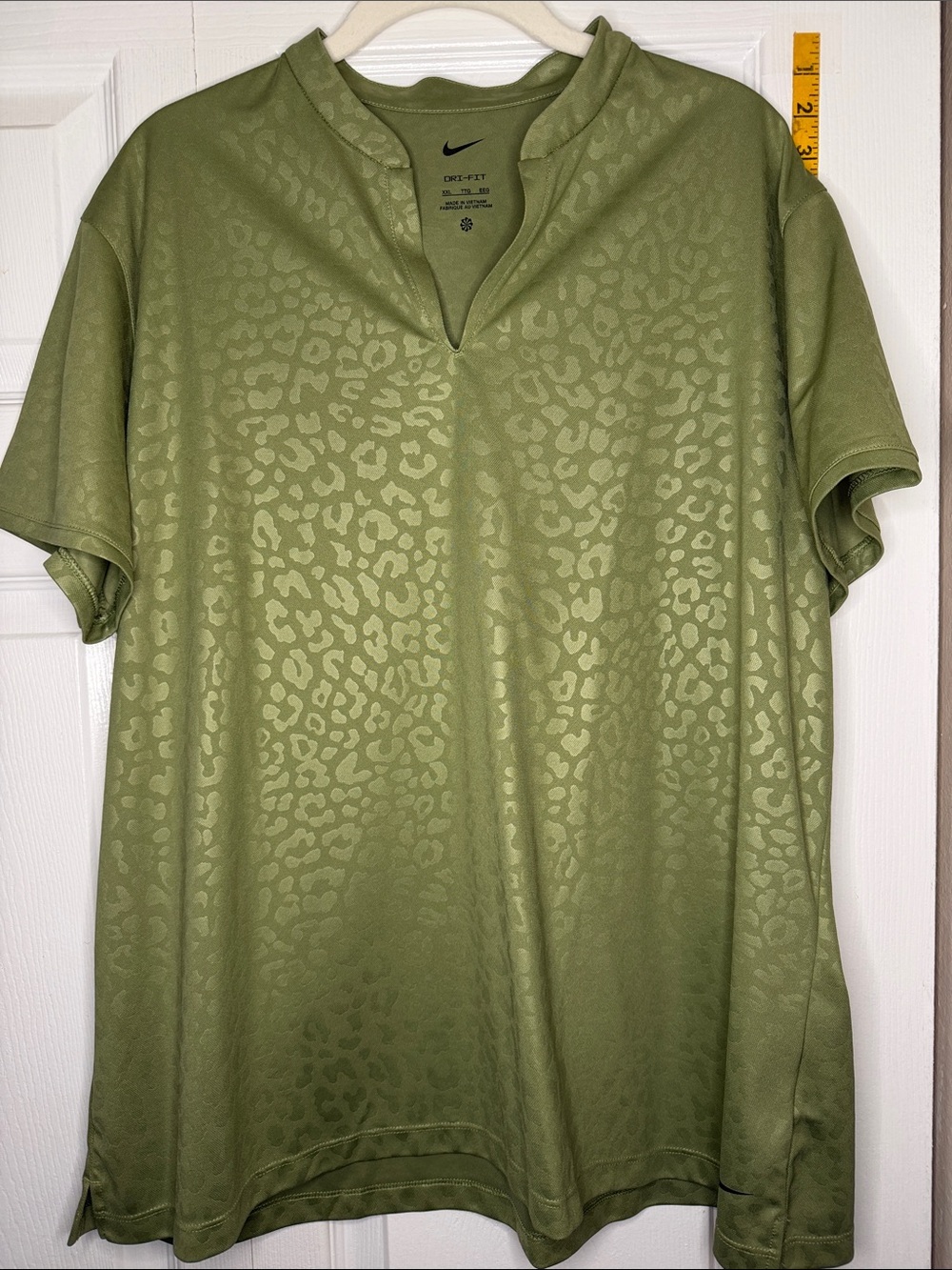 Nike Olive Green Dri-FIT Short Sleeve Polo with Jacquard Leopard Texture
